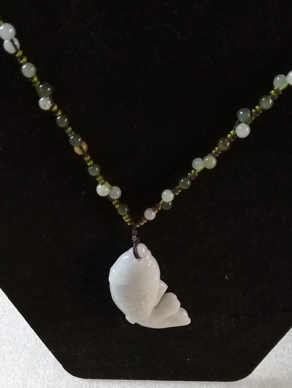 Carved White Jade Koi Fish, Jade Necklace #A498